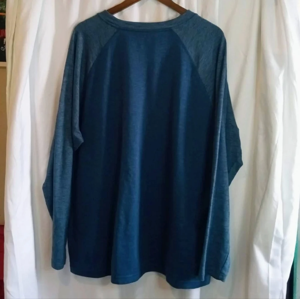 Eddie Bauer XXL Two-Tone Navy Raglan Crewneck Shirt Soft Casual V Stitch Comfy - Picture 3 of 5